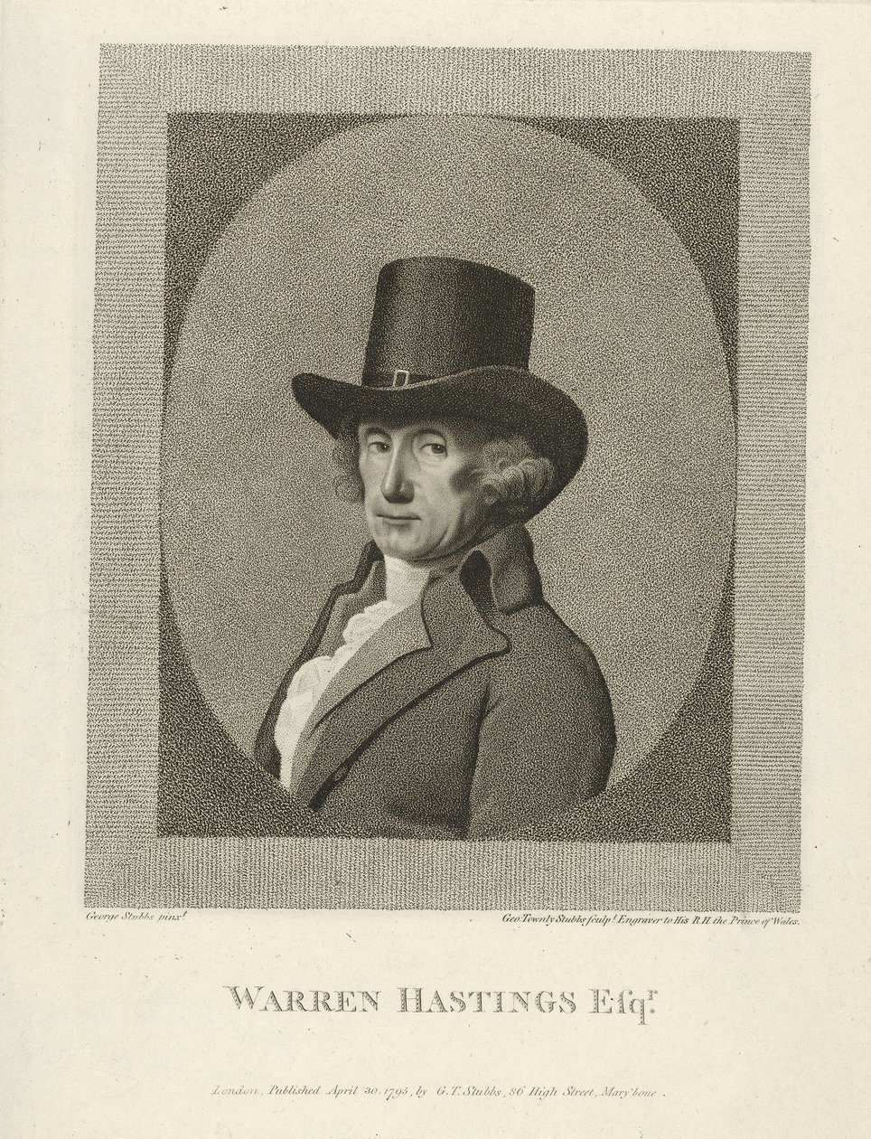 Porträt von Warren Hastings, Esq., veröffentlicht 1795 (Gravur) von George (after) Stubbs