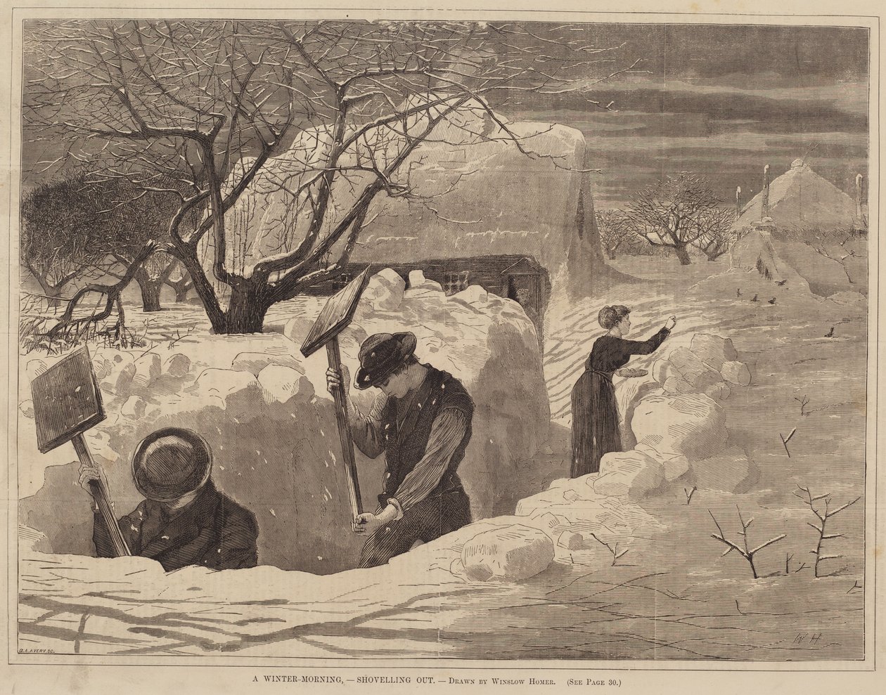 Ein Wintermorgen - Schneeschaufeln von George A. Avery after Winslow Homer