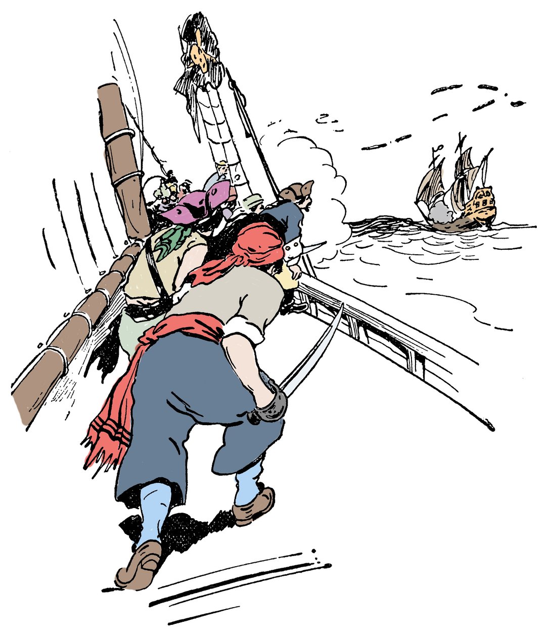 Ein Piratenschiff verfolgt ein Schiff Illustration aus „Das Buch der Jungen über Piraten und die großen Seeräuber“ von George Albert Williams (1875-1932) 1900 von George Alfred Williams