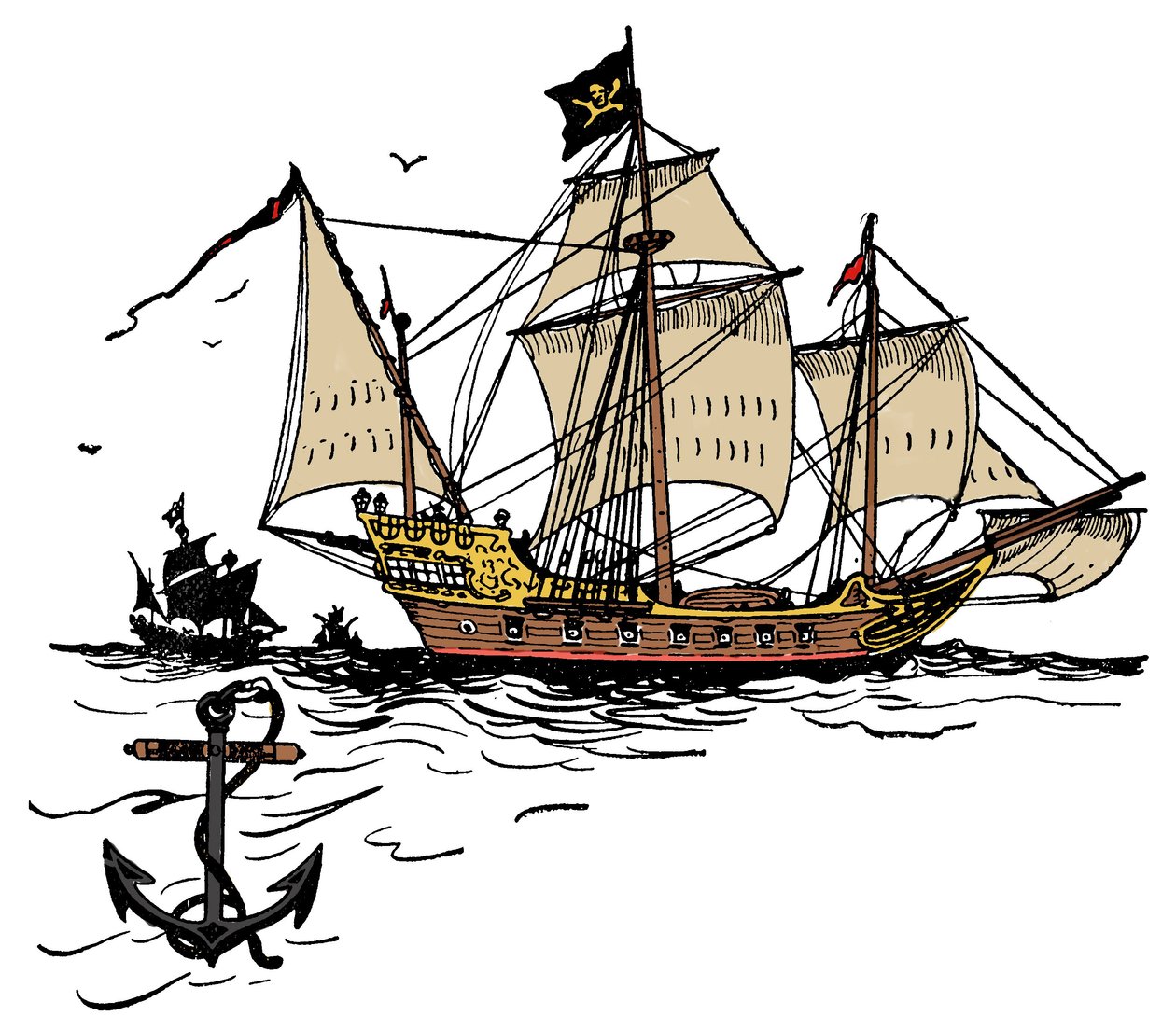 Ein Piratenschiff vor Turtle Island in der Karibik Illustration aus „Das Buch der Jungen über Piraten und die großen Seeräuber“ von George Albert Williams (1875-1932) 1900 von George Alfred Williams