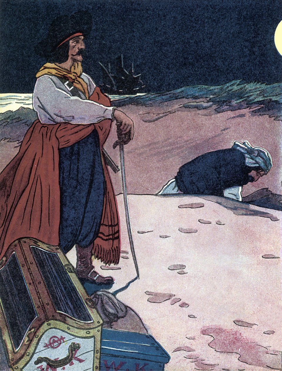 Der Schatz ist vergraben. Illustration aus „The boys book of pirates“ von George Albert Williams (1875-1932) 1914 von George Alfred Williams