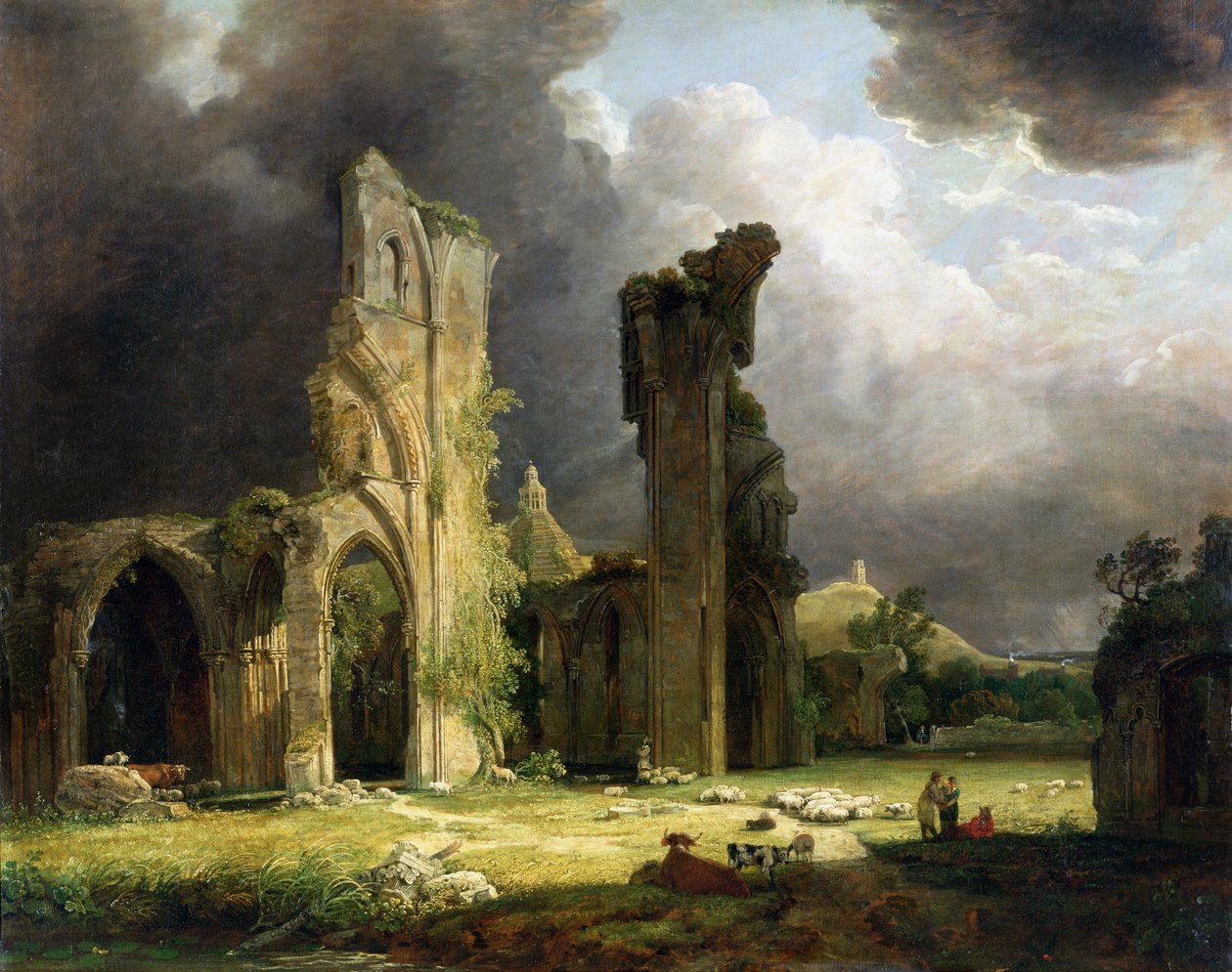 Abtei von Glastonbury mit dem Tor dahinter von George Arnald