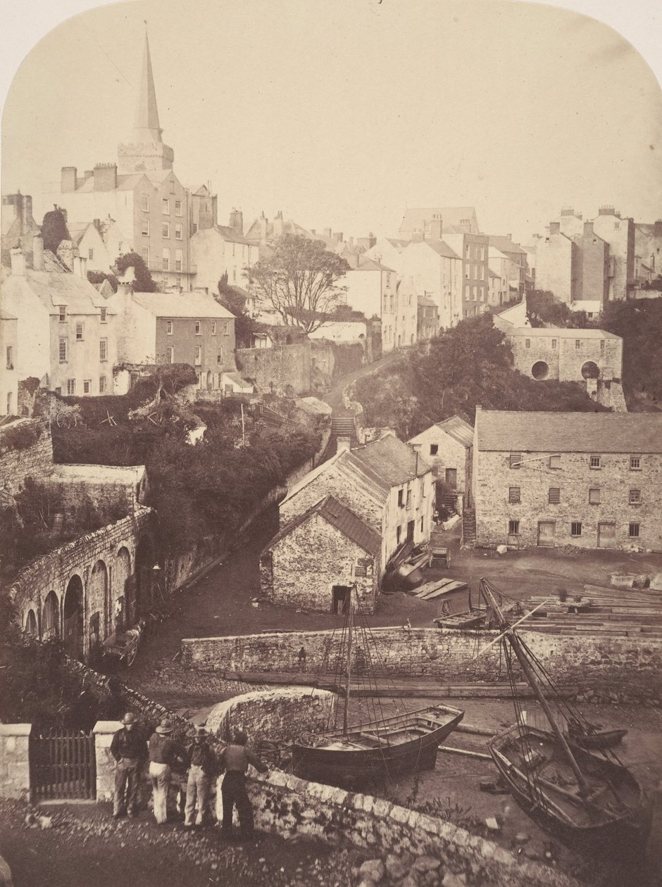 Teil der Stadt und des Hafens von Tenby, 1853 von George B. Stokes