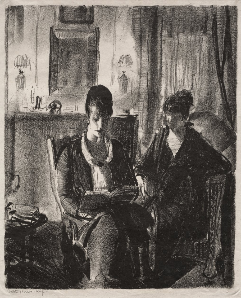 Elsie liest Emma vor, Erster Stein von George Bellows