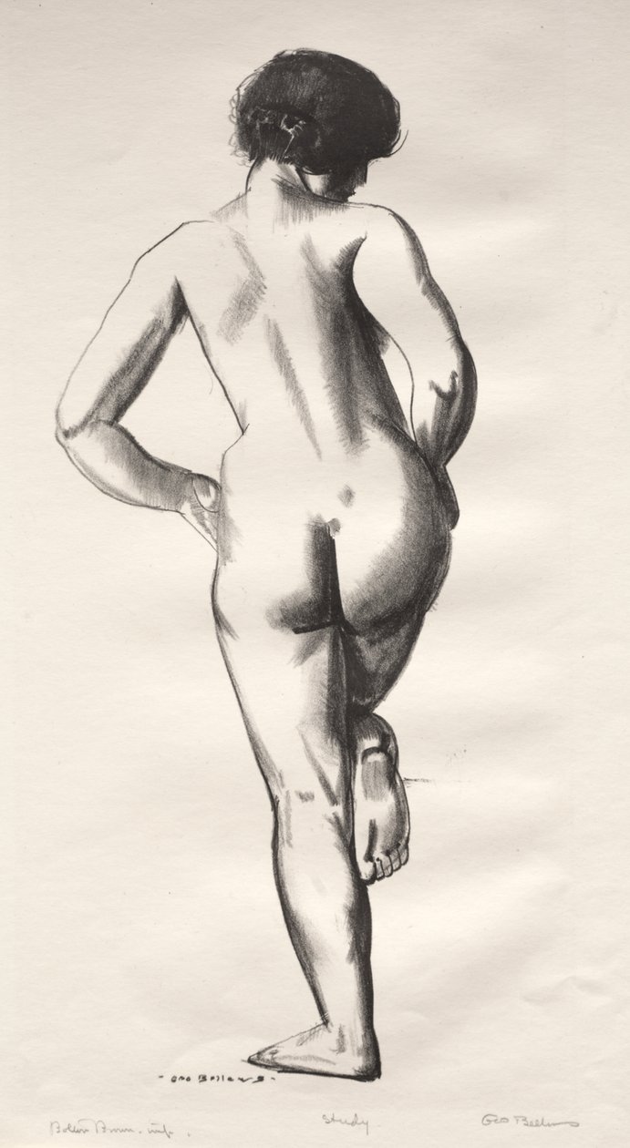 Aktstudie, Mädchen auf einem Fuß stehend von George Bellows