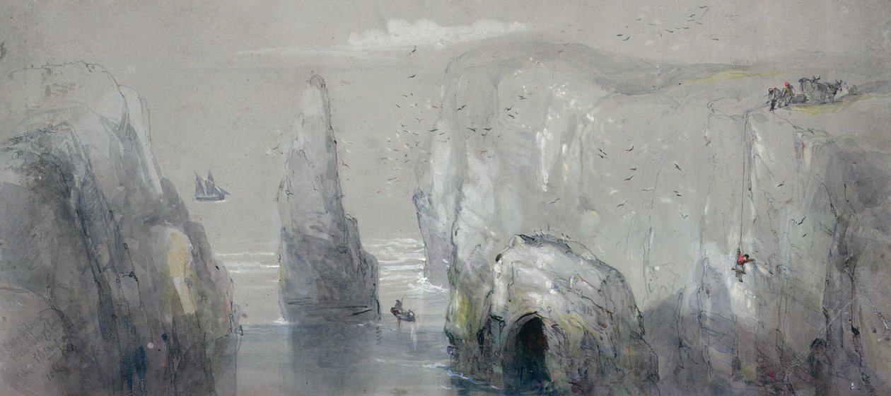 Ansicht von Flamborough Head, zeigt eine Gruppe von Männern beim Sammeln von Möweneiern von George Bryant Campion