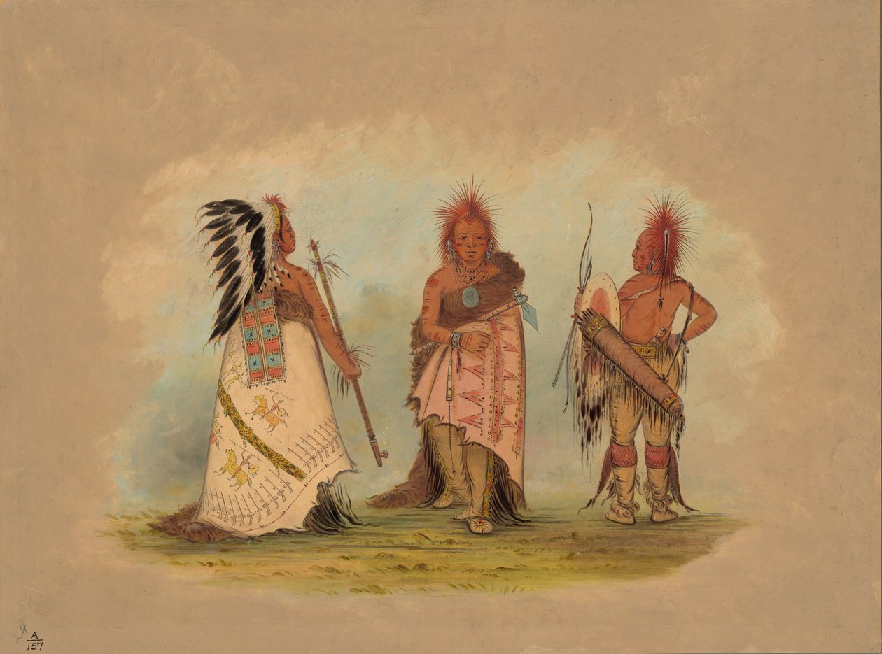 Ein Pawnee-Häuptling mit zwei Kriegern von George Catlin