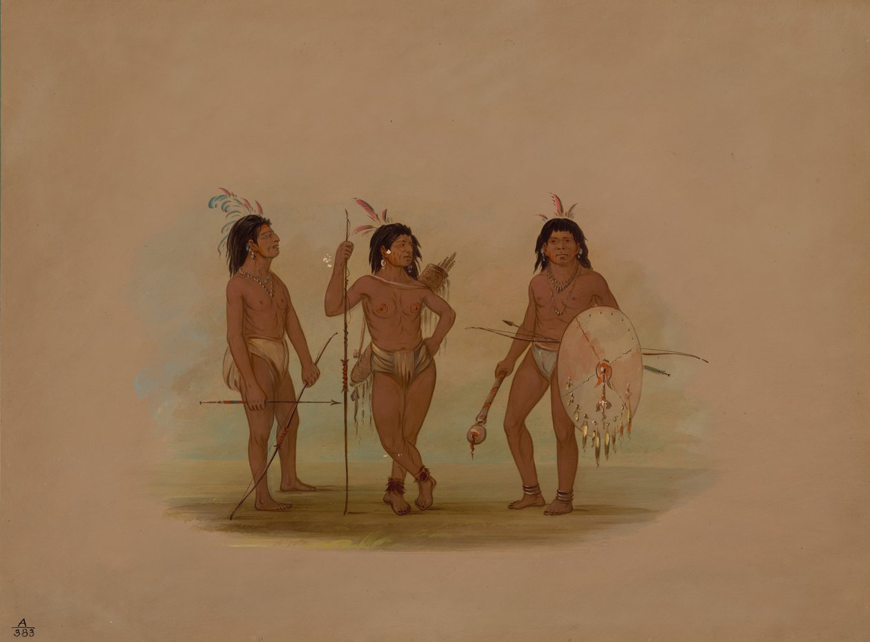 Ein Puelchee-Häuptling und zwei junge Krieger, 1854-1869 von George Catlin
