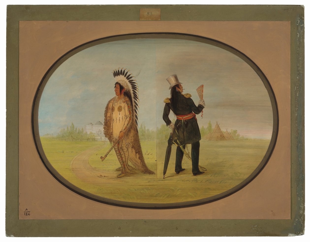Assinneboine-Häuptling vor und nach der Zivilisation von George Catlin