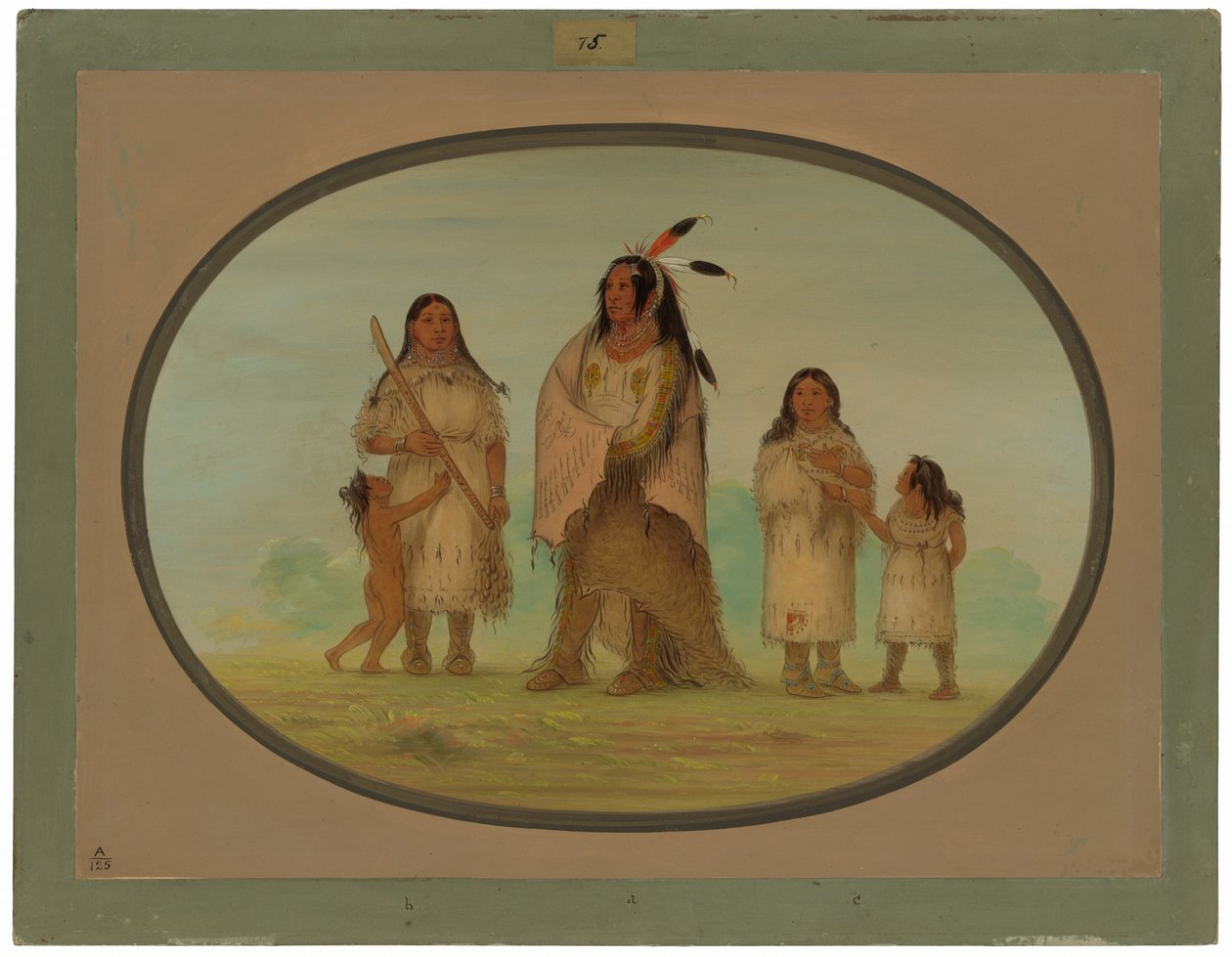 Assinneboine-Krieger und seine Familie von George Catlin