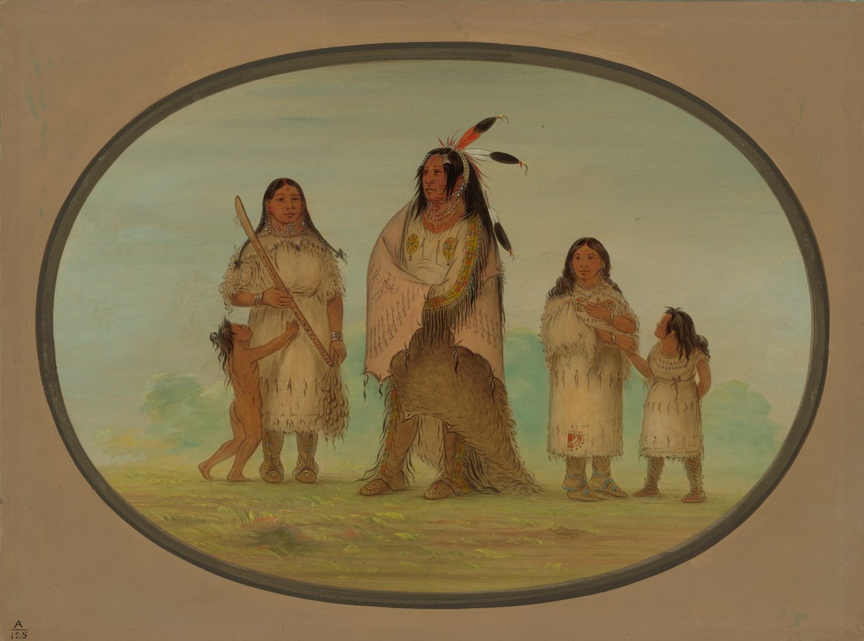 Assinneboine-Krieger und seine Familie von George Catlin