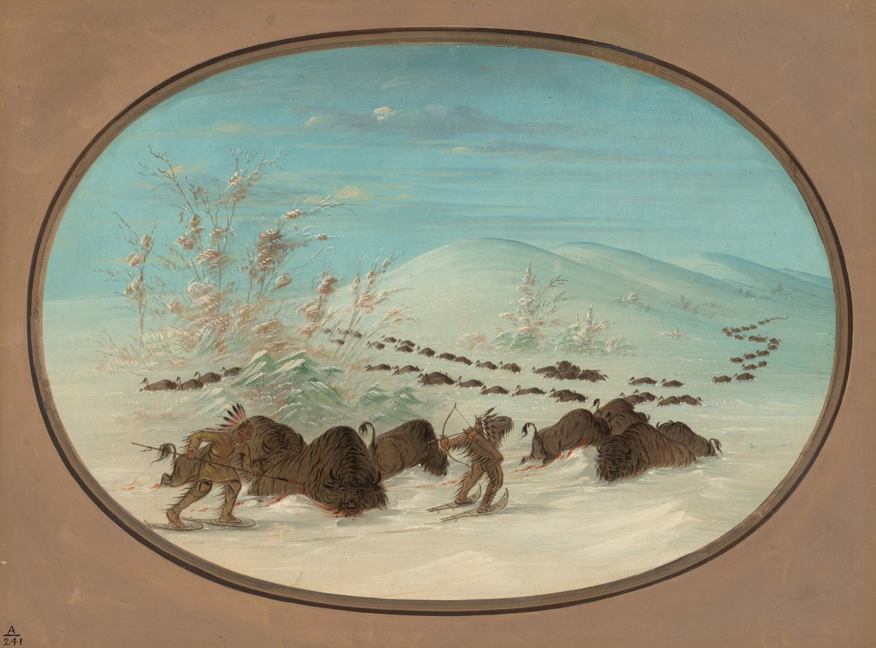Büffeljagd in den Schneeverwehungen - Ojibbeway, 1861-1869 von George Catlin