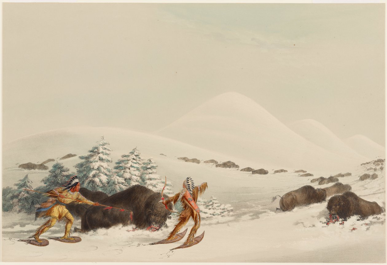 Büffeljagd auf Schneeschuhen von George Catlin