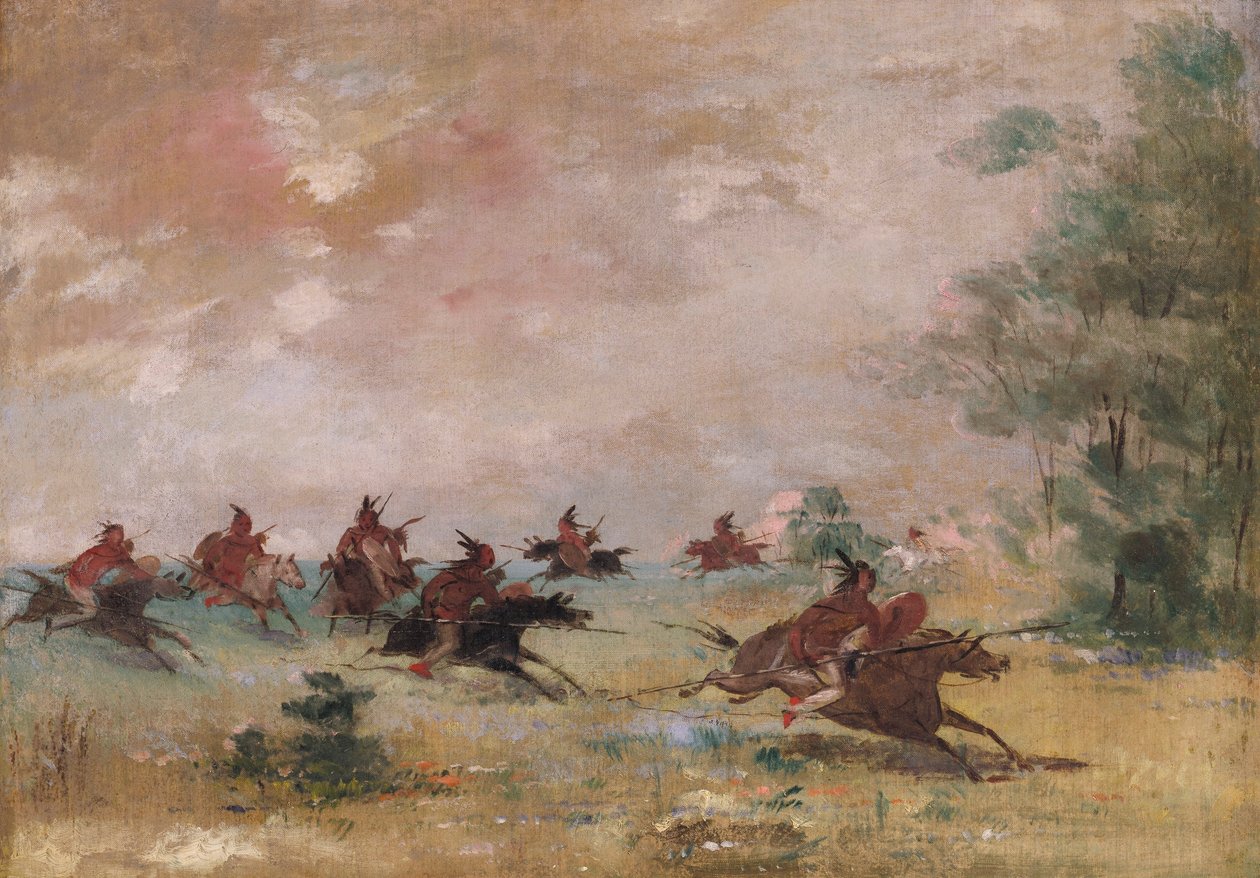 Komantschen-Kriegspartei, auf Wildpferden von George Catlin