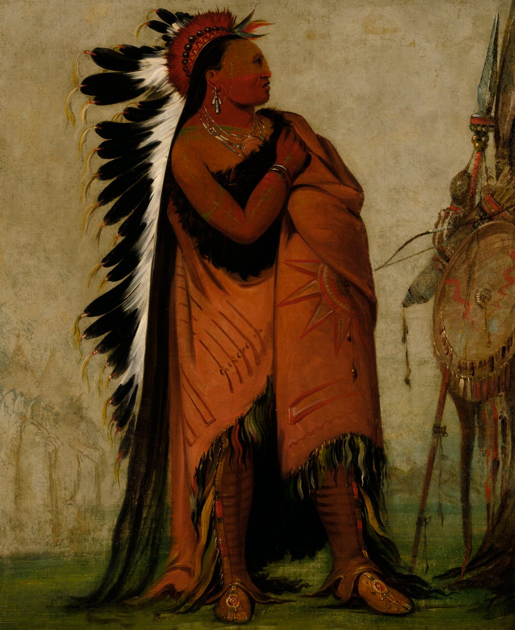 Eé-hee-a-duck-cée-a, Der sein Haar vorne bindet von George Catlin