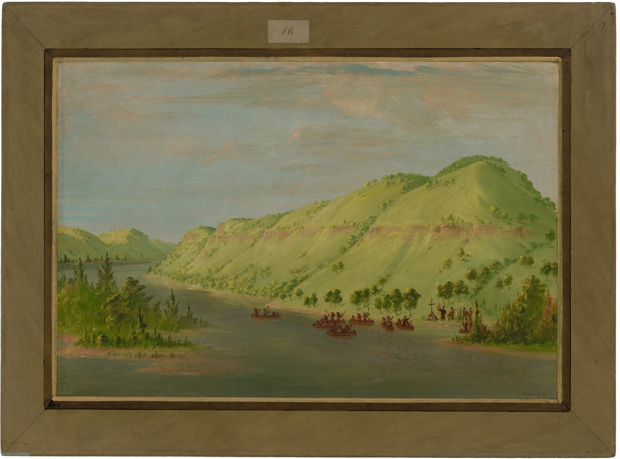 Pater Hennepin verlässt den Mississippi, um sich La Salle anzuschließen. 8. Mai 1680 von George Catlin