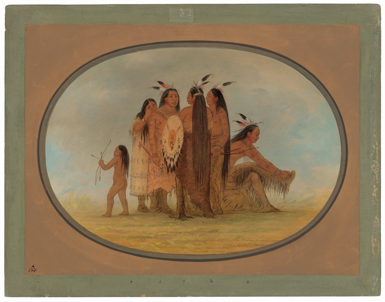 Vier Mandan-Krieger, ein Mädchen und ein Junge von George Catlin