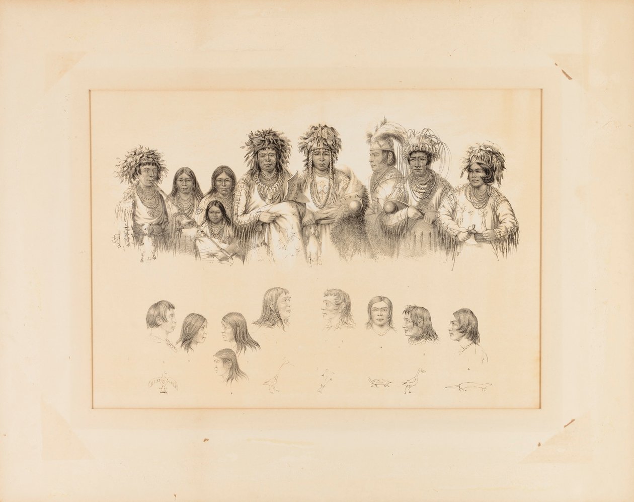 Indianer: 9 männliche und weibliche Torsos; 9 Köpfe, Profile--Nr. 28 von George Catlin
