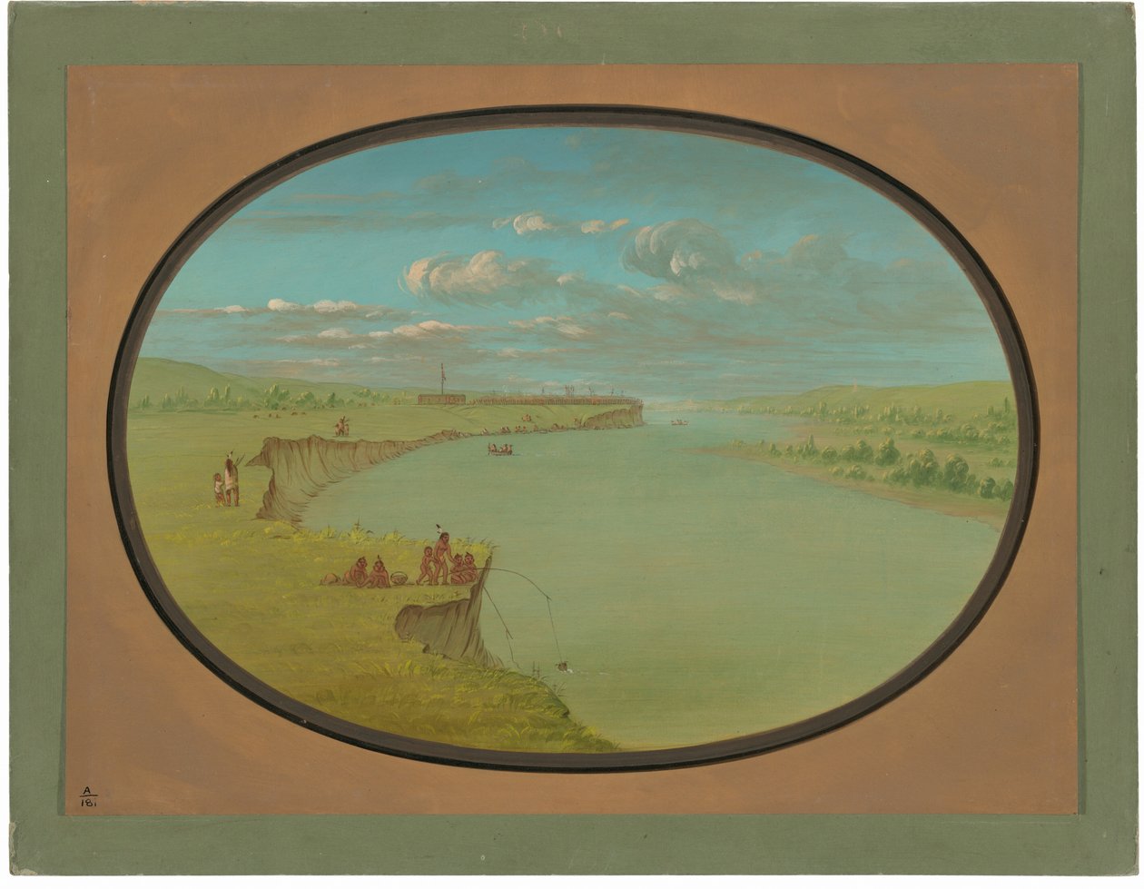 Mandan-Dorf - Eine entfernte Ansicht von George Catlin