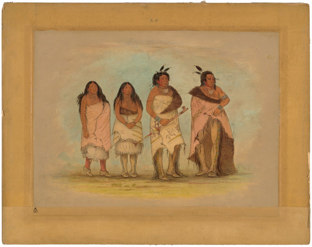 Pawneepict-Häuptling, zwei Töchter und ein Krieger von George Catlin