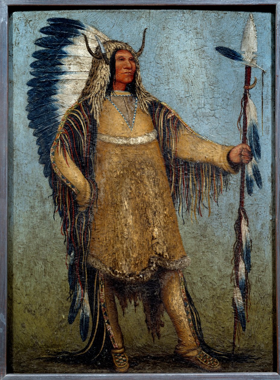 Ganzkörperporträt eines indischen Häuptlings in Festtagskleidung (George Catlin) von George Catlin