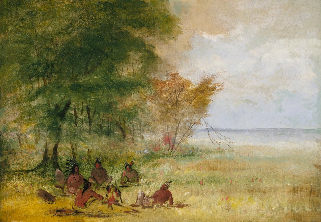 Sioux-Indianerrat, Häuptlinge in tiefer Beratung von George Catlin