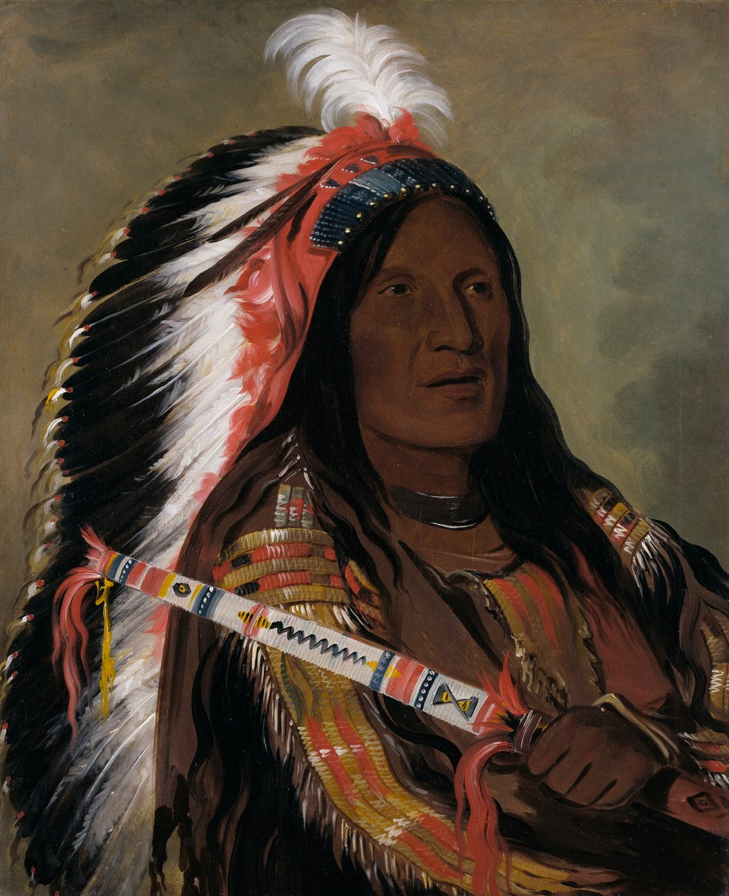 Tàh-téck-a-da-háir, Steiler Wind, ein Krieger der Bad Arrow Points Band von George Catlin