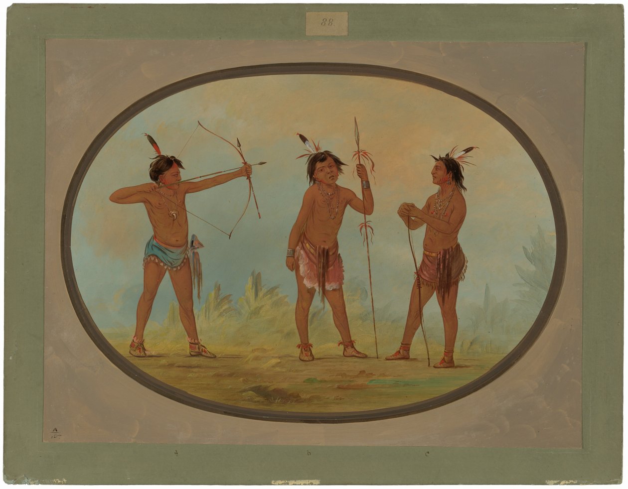 Drei Shoshonee-Krieger bewaffnet für den Krieg von George Catlin