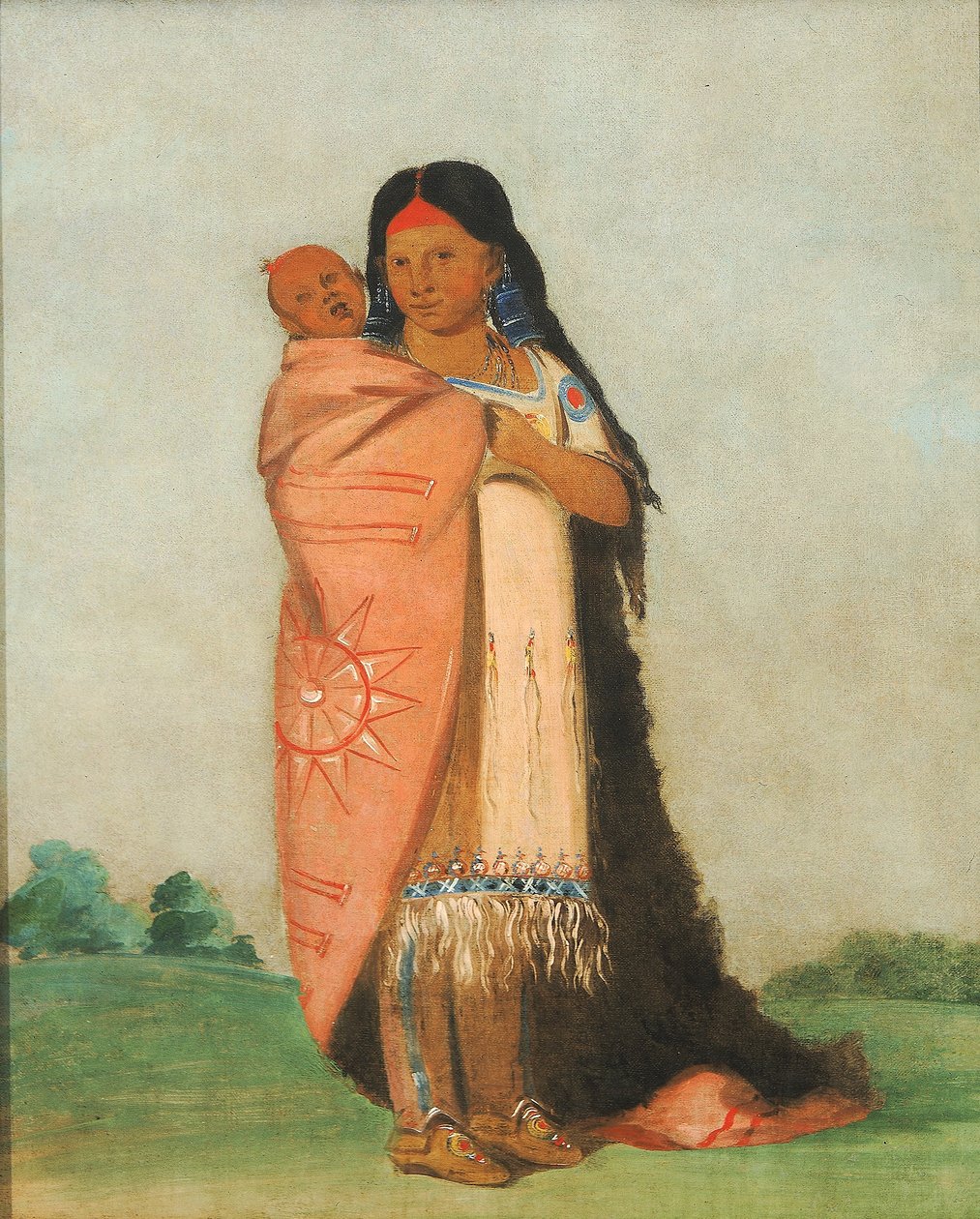 Tsee-moúnt, Großes Wunder, trägt ihr Baby in ihrem Gewand von George Catlin