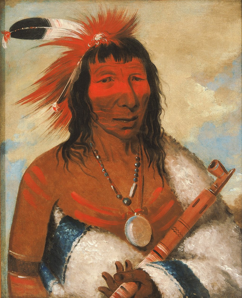 Wá-nah-de-túnk-ah, Großer Adler (oder Schwarzer Hund), Häuptling des O-hah-kas-ka-toh-y-an-te Stammes von George Catlin