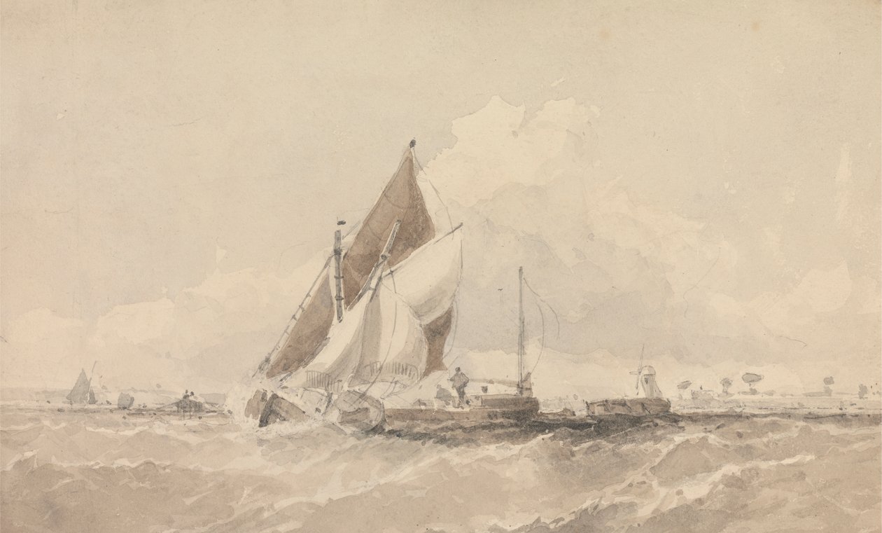 Segelbarken und Boote in rauer See von George Chambers