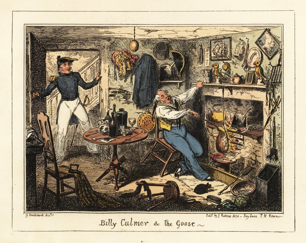 Ein Marineleutnant ruft einen alten Midshipman zum Dienst von George Cruikshank