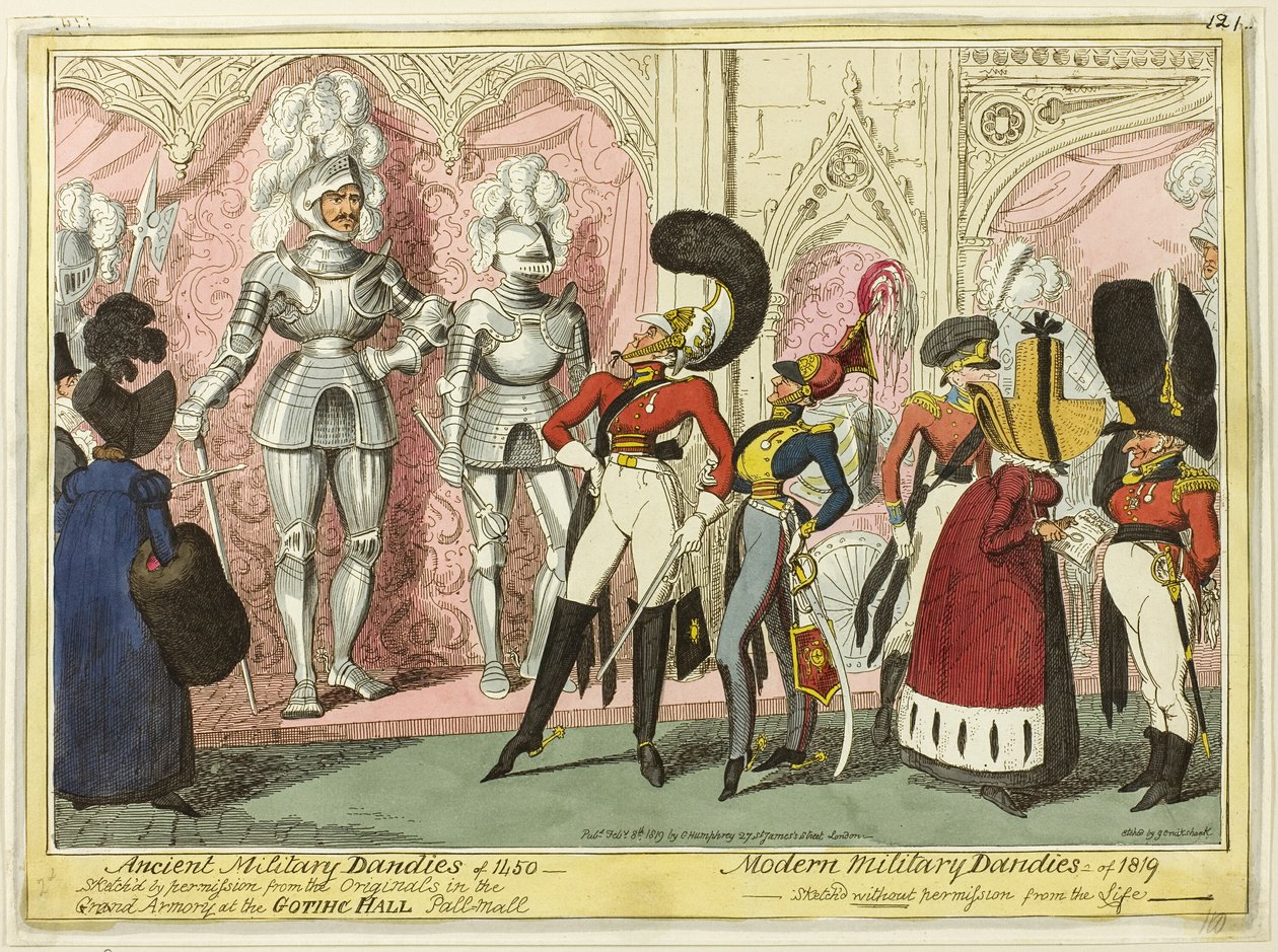 Alte und moderne Militärdandys von 1450 von George Cruikshank