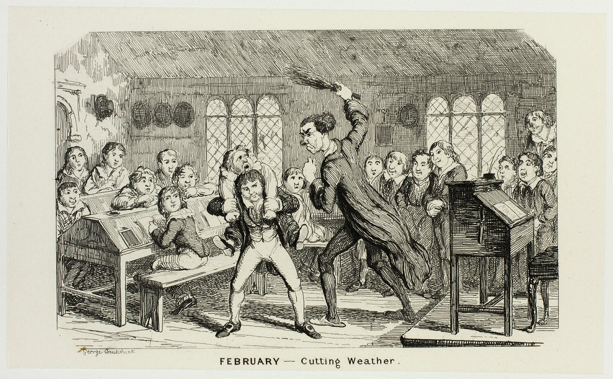 Februar - Schneidendes Wetter aus George Cruikshanks Stahlradierungen zum Comic Almanack: 1835-1853 von George Cruikshank