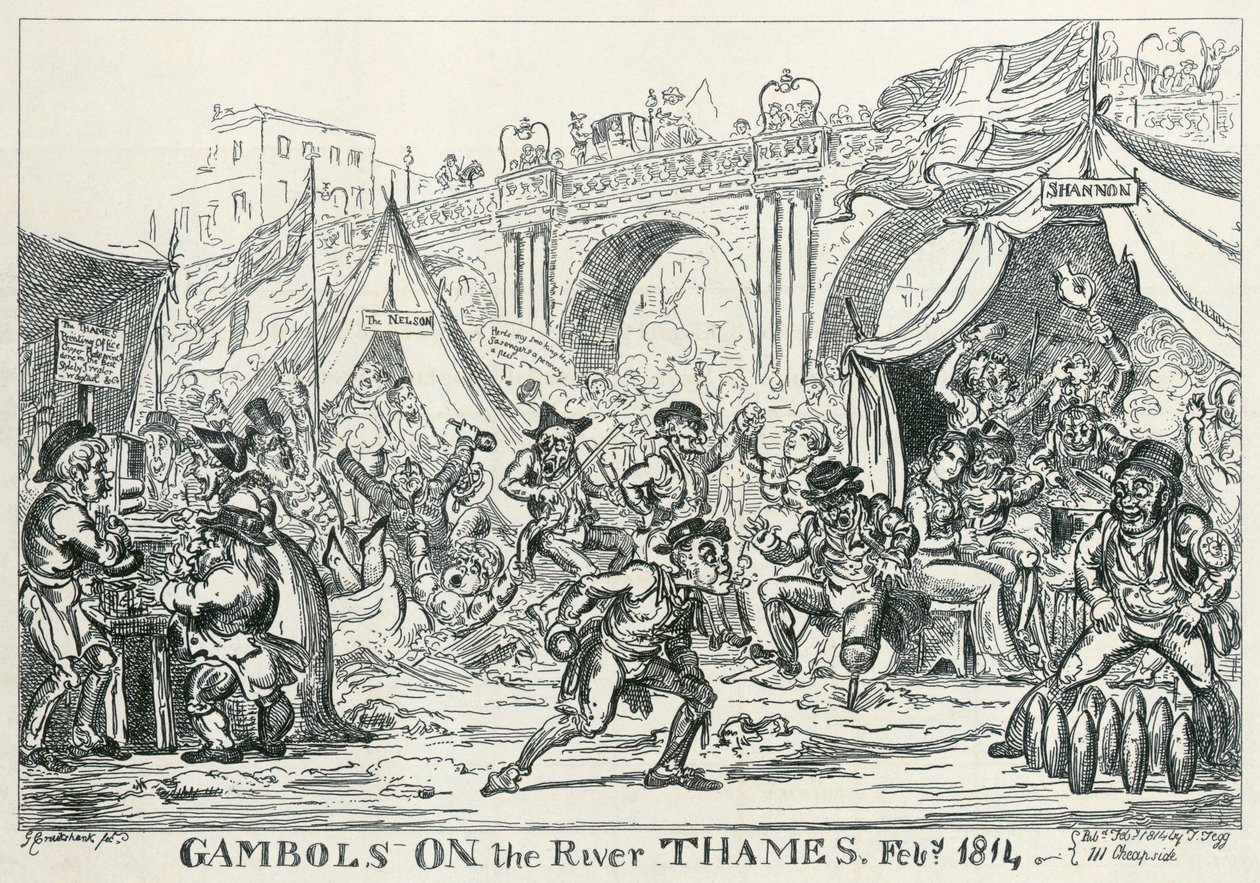 Spiele auf der Themse, Februar 1814 von George Cruikshank