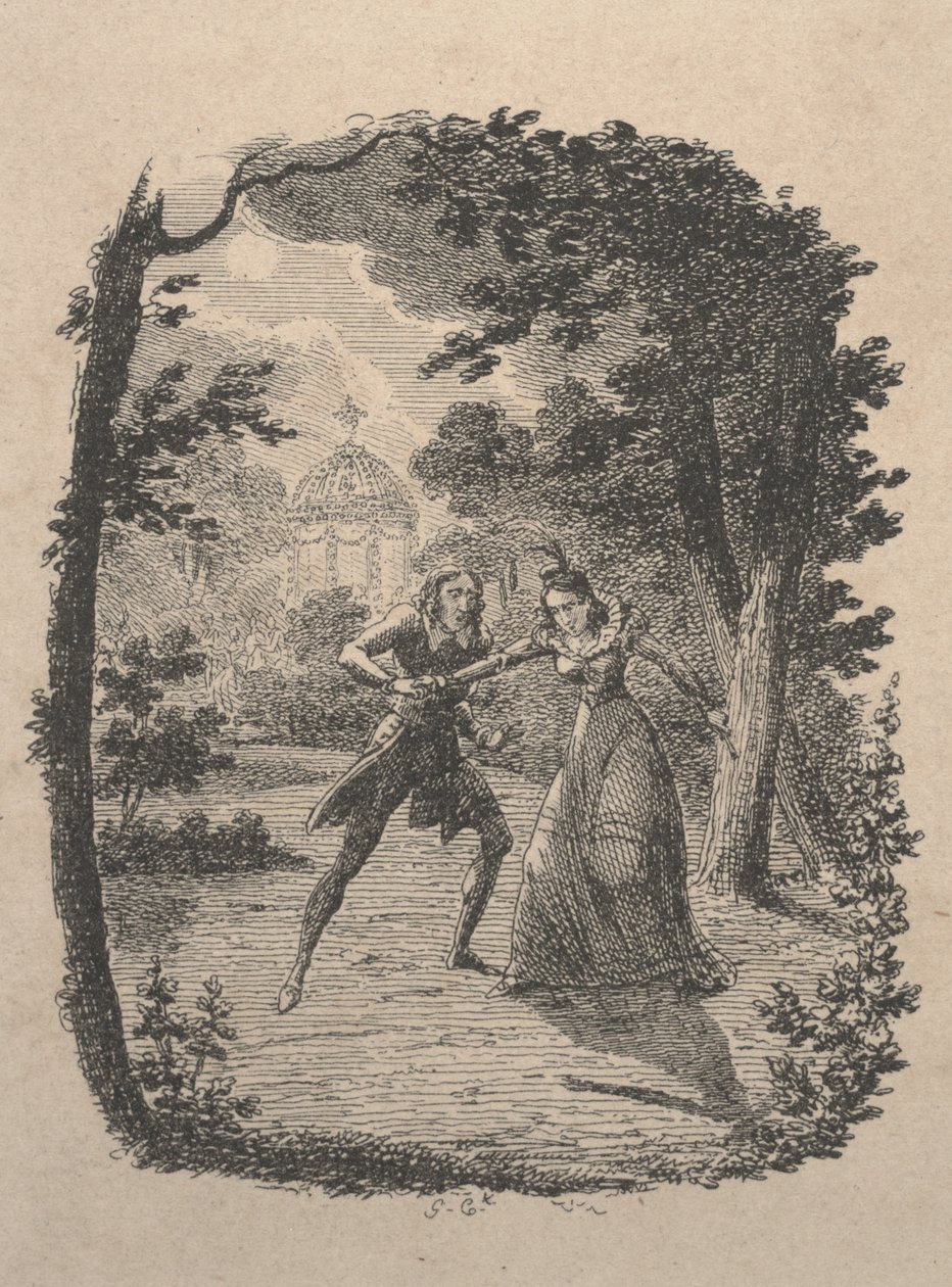 Mann und Frau im Garten von George Cruikshank