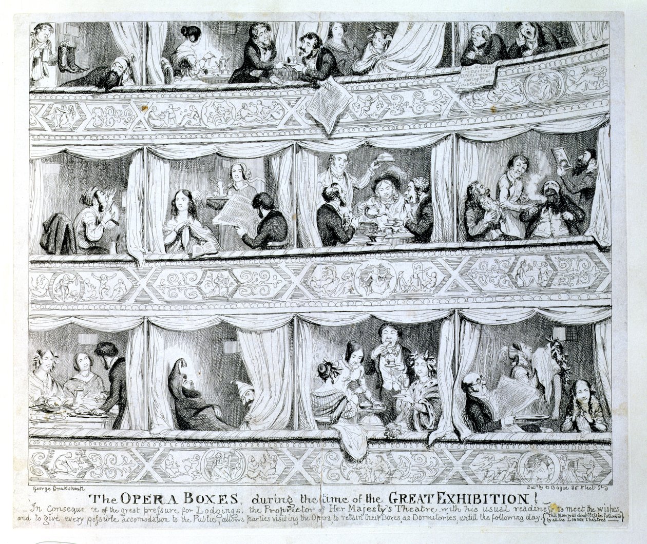 Opernlogen zur Zeit der Großen Ausstellung, ca. 1851 von George Cruikshank