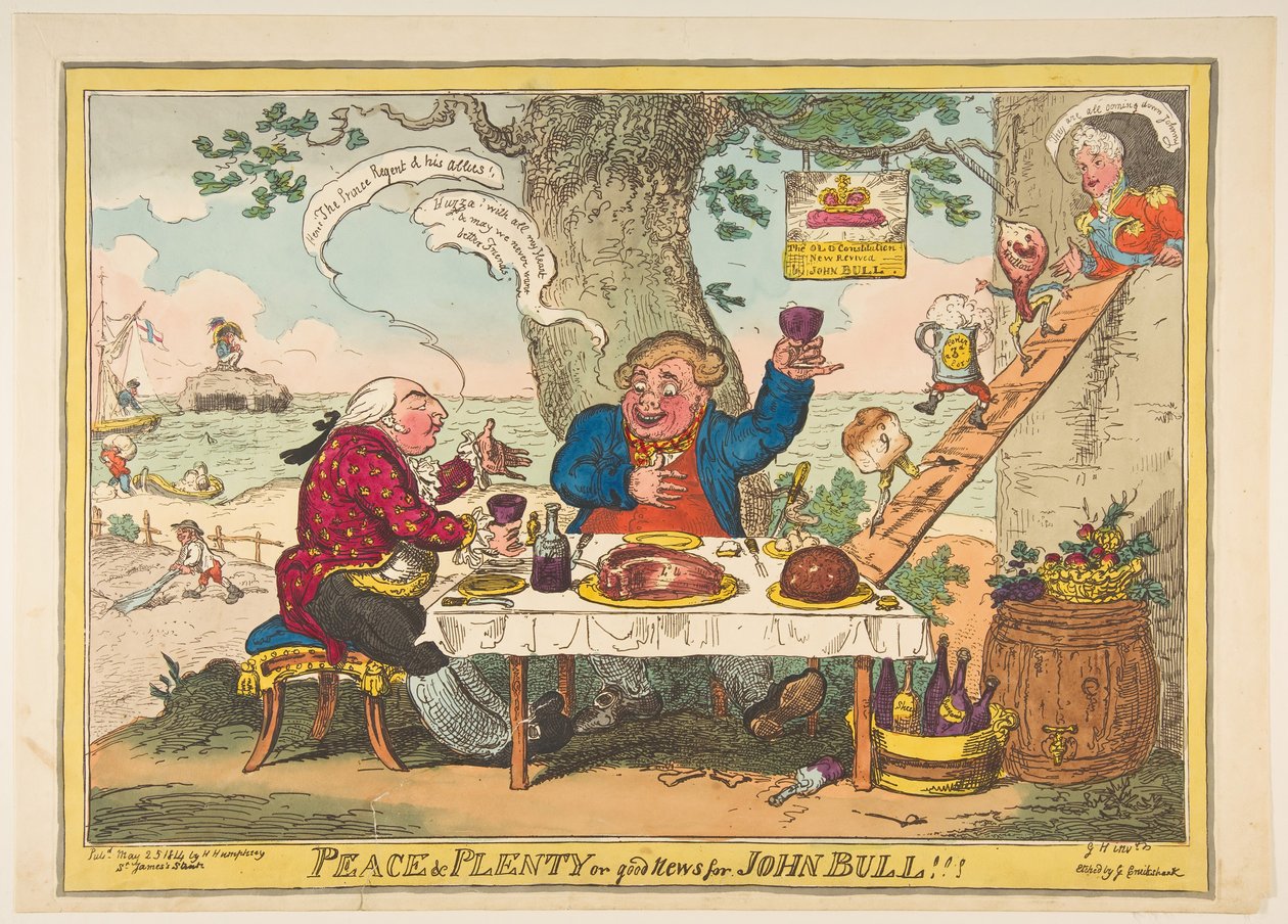 Frieden und Wohlstand oder Gute Nachrichten für John Bull!!!, 25. Mai 1814 von George Cruikshank