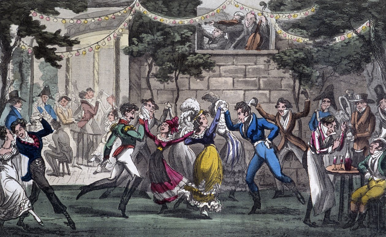 Quadrille im Salon de Mars, auf den Champs Elysée - in „Life in Paris“ von David Carey, London von George Cruikshank