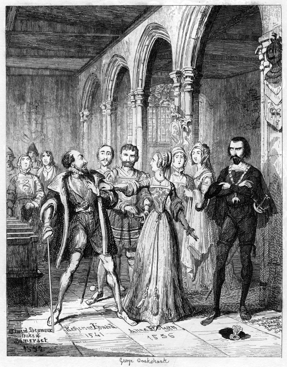 Königin Jane vermittelt zwischen Northumberland und Simon Renard, 1553 1840 von George Cruikshank