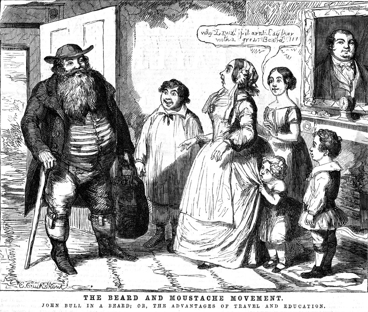 Die Bart- und Schnurrbartbewegung, 1854 von George Cruikshank