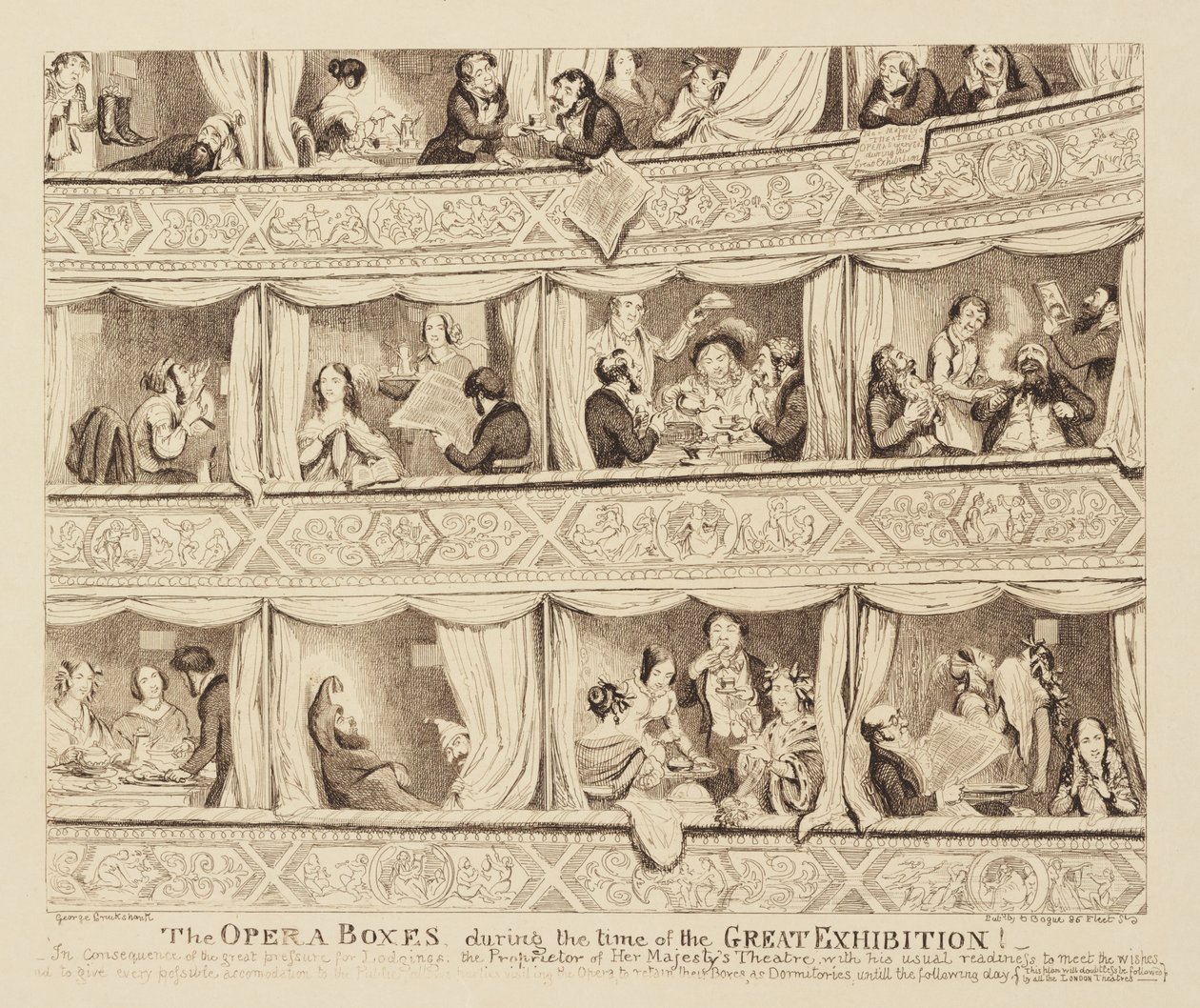 Die Opernlogen während der Zeit der Großen Ausstellung, 1851 von George Cruikshank