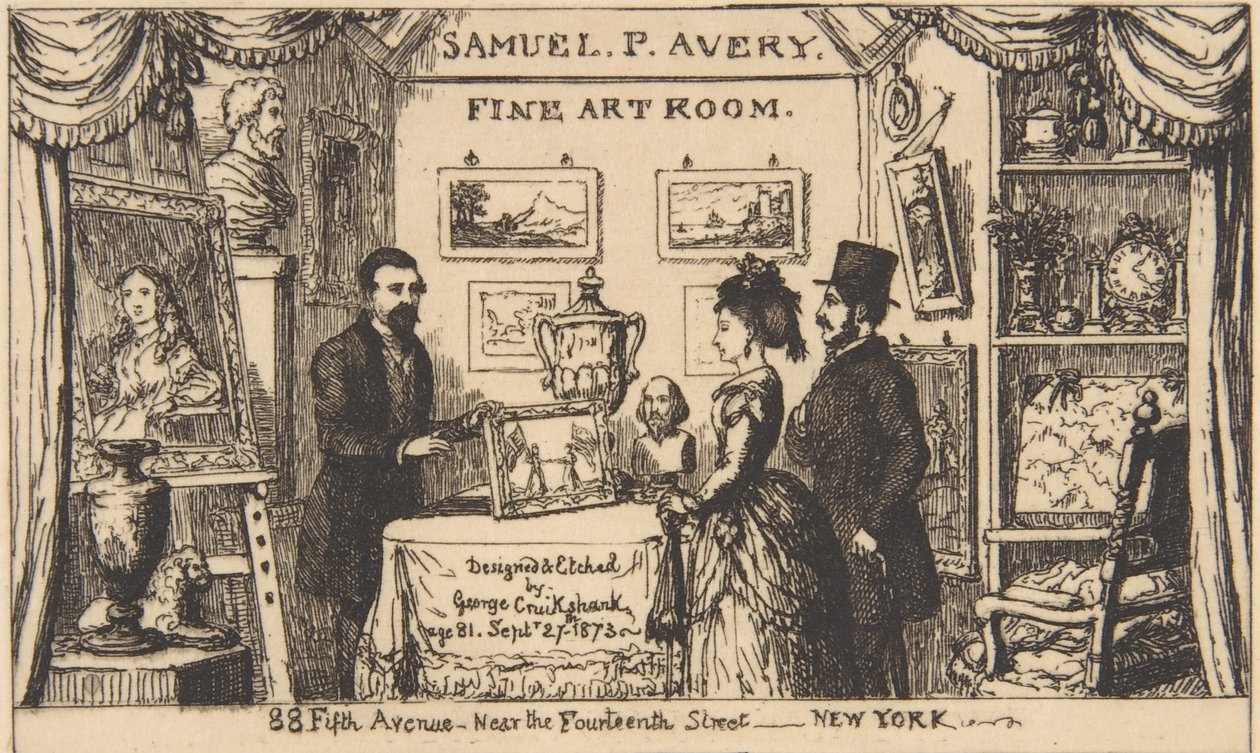 Handelskarte für Samuel P. Avery--Kunstzimmer von George Cruikshank