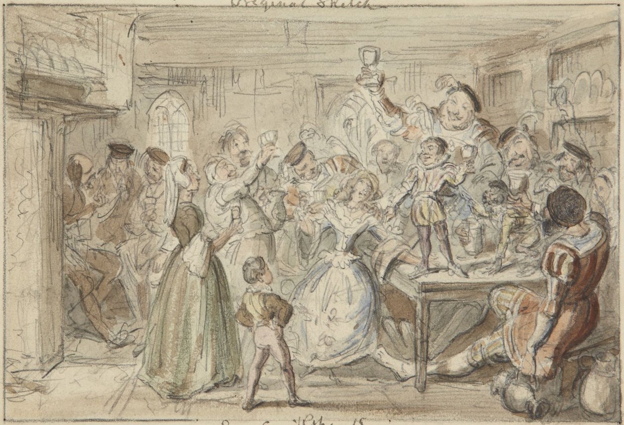 Xit, jetzt Sir Narcissus Le Grand, unterhält seine Freunde an seinem Hochzeitstag von George Cruikshank
