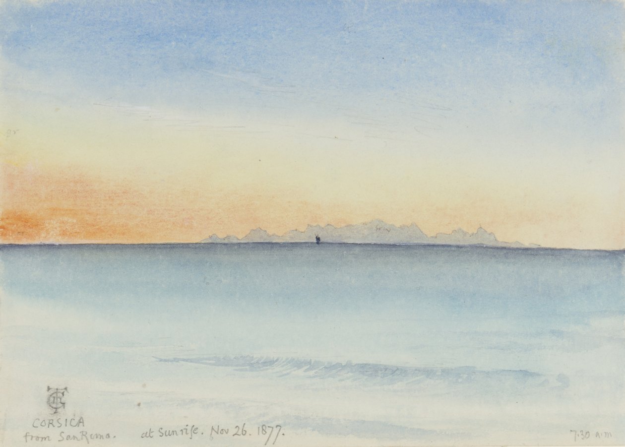 Korsika von San Remo bei Sonnenaufgang, 7:30 Uhr, 26. November 1877 von George Douglas Tinling