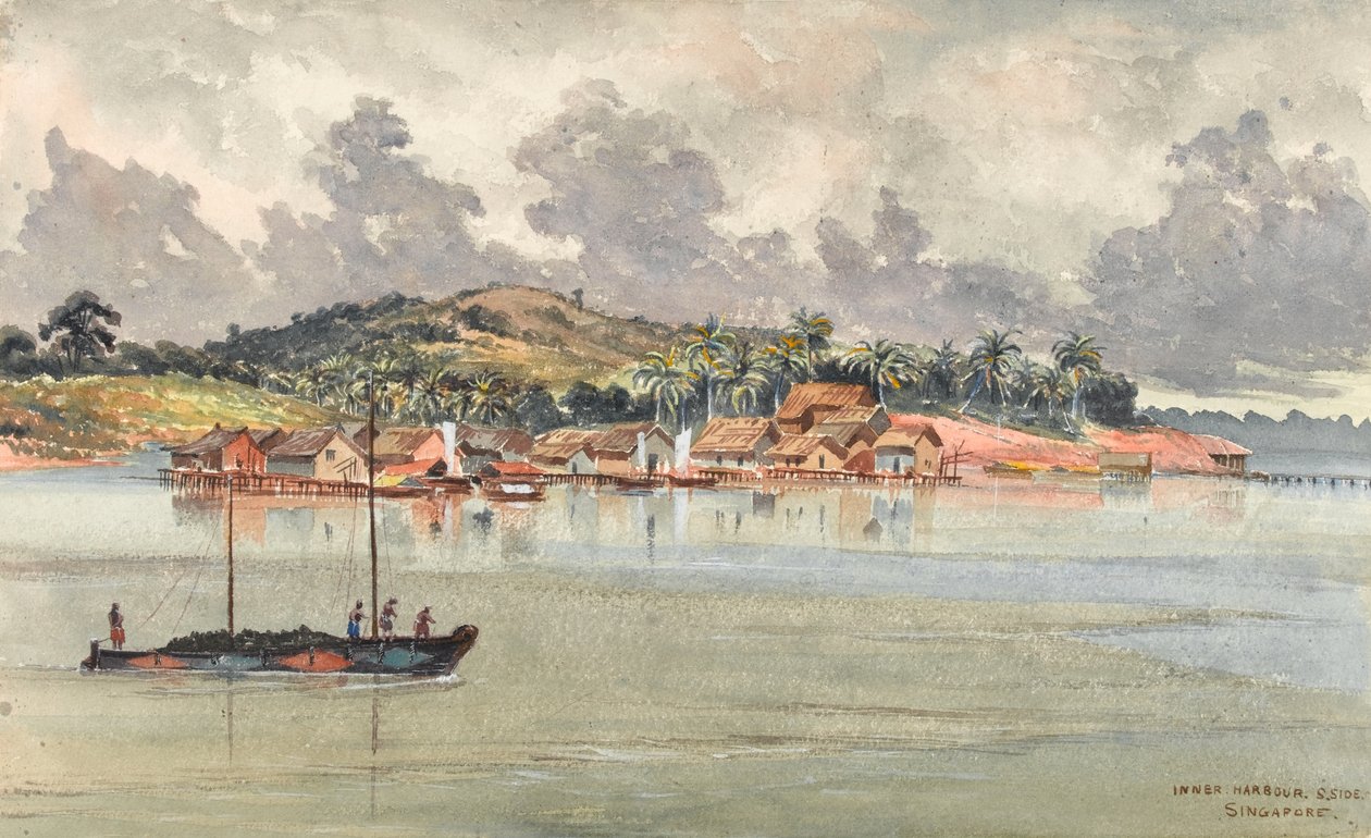 Innerer Hafen, Südseite, Singapur, ca. 1859-62 von George E.L.S. Sanford