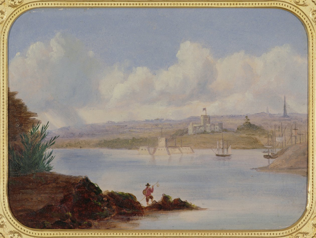 Regierungsgebäude und Pinch Gut Island, Sydney Harbour, 19. Jahrhundert von George Edward Peacock
