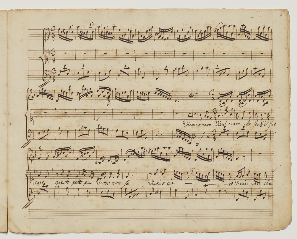Vieni o caro che senza il suo core, f.7r aus "Aditionall [sic] songs for Rinaldo", c.1717 von George Frederick Handel