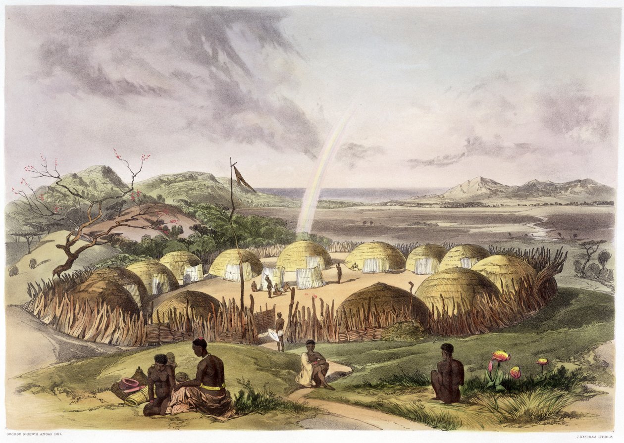 Zulu-Kraal in der Nähe von Umlazi, Natal, 1849 von George French Angas