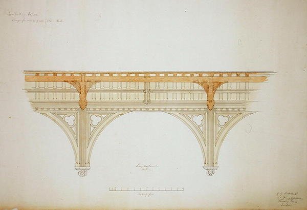 New College Oxford: Entwurf für das Dach der neuen Halle von George Gilbert Scott